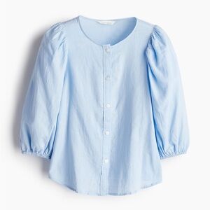 H&M Light Blue Linen Blend Button Down Blouse